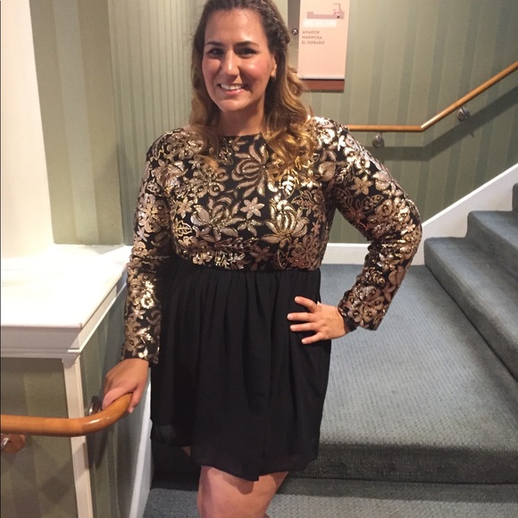 ASOS Curve Club L brand black & gold sequin dress - Picture 3 of 4